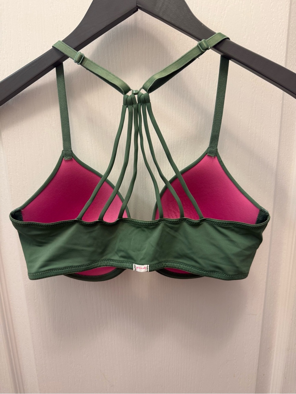 PINK Victoria’s Secret 34C Olive T-Shirt Bra Olive Green Strappy Back NWT
